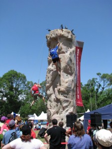 Adults climbing the wall